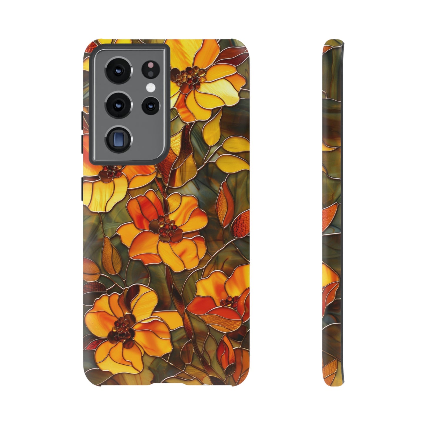 Orange Floral Phone Case Stained Glass Style