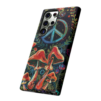 Embroidery Style Magic Mushrooms and Peace Sign Phone Case