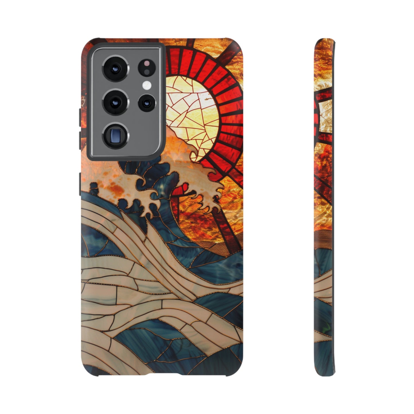 Japanese Rising Sun Phone Case Stained Glass Ocean Wave