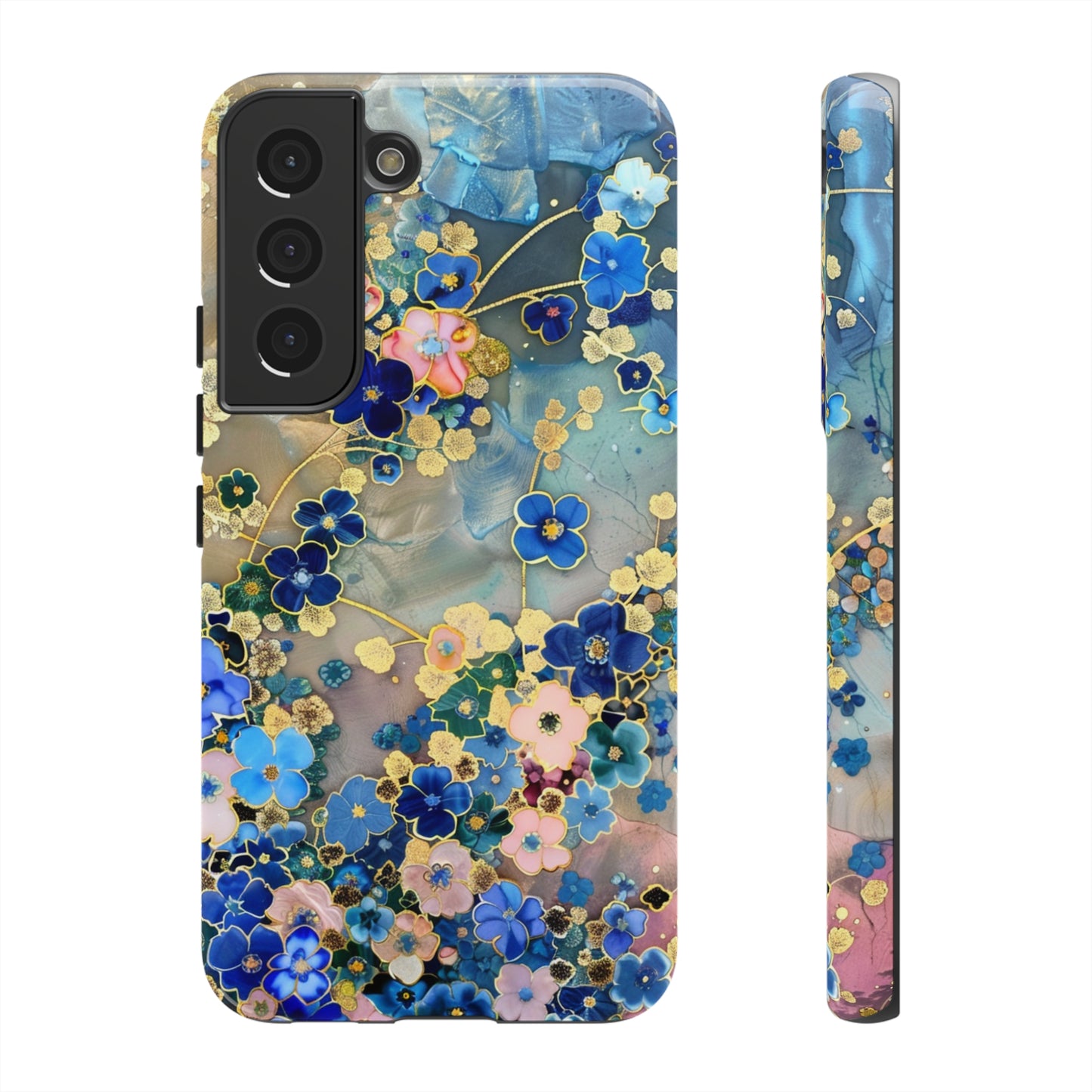 Forget Me Nots Gold Color Splash Floral Design Phone Case