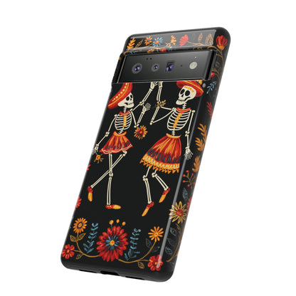 Dead Can Dance, iPhone 15 case, Floral Embroidery Skeletons | Whimsical Dance of the Departed for Google Pixel, iPhone & Samsung Galaxy