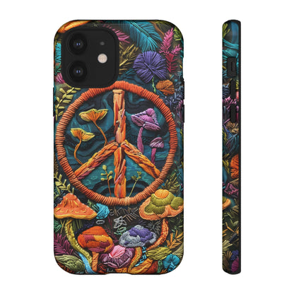 Embroidery Style Magic Mushrooms and Peace Sign Phone Case