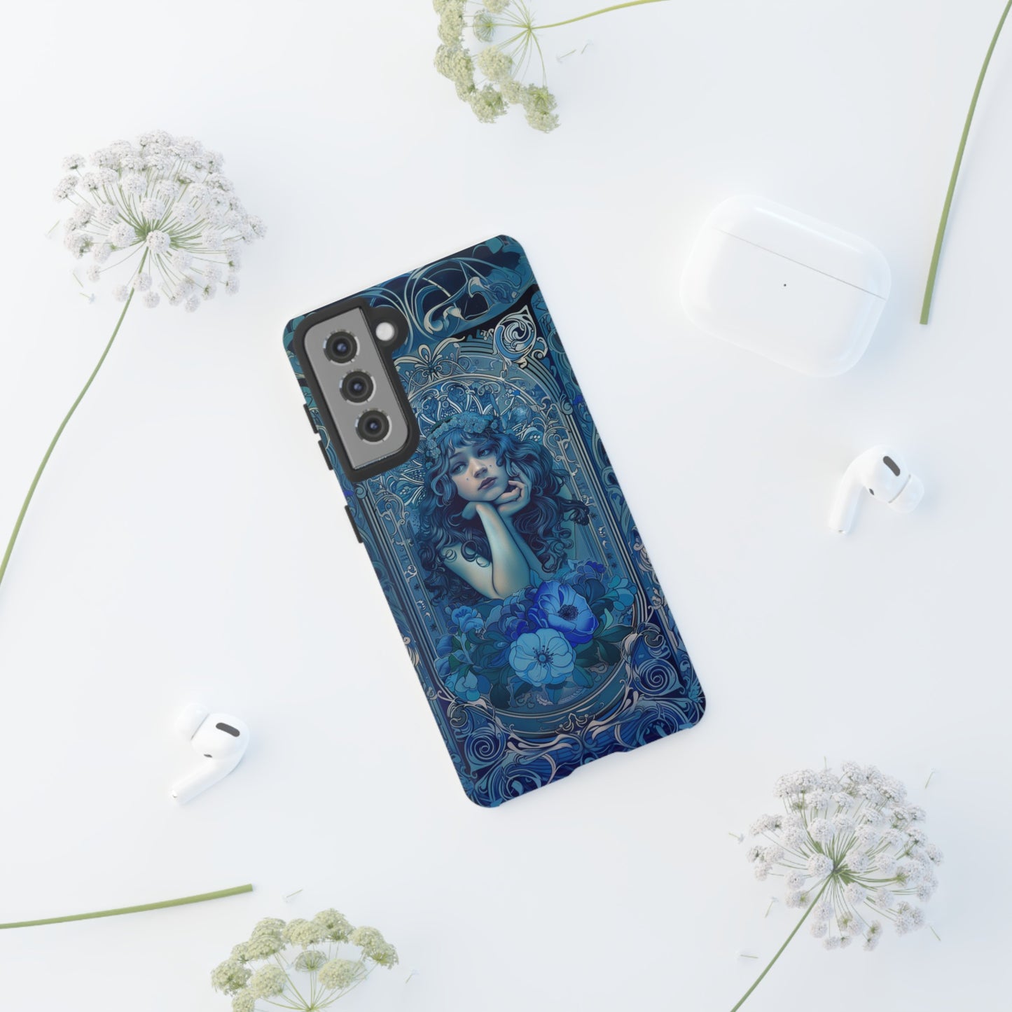 Blue Floral Art Nouveau Style Phone Case