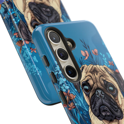 Cute Pug Dog Blue Floral Design Phone Case