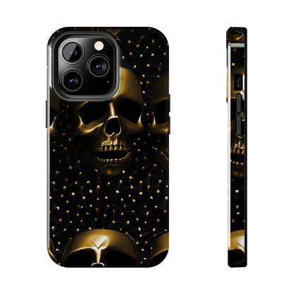 iPhone Tough Case | Dark Decadence: Gothic Gold Skulls and Studs  | Unveil Your Edgy Elegance