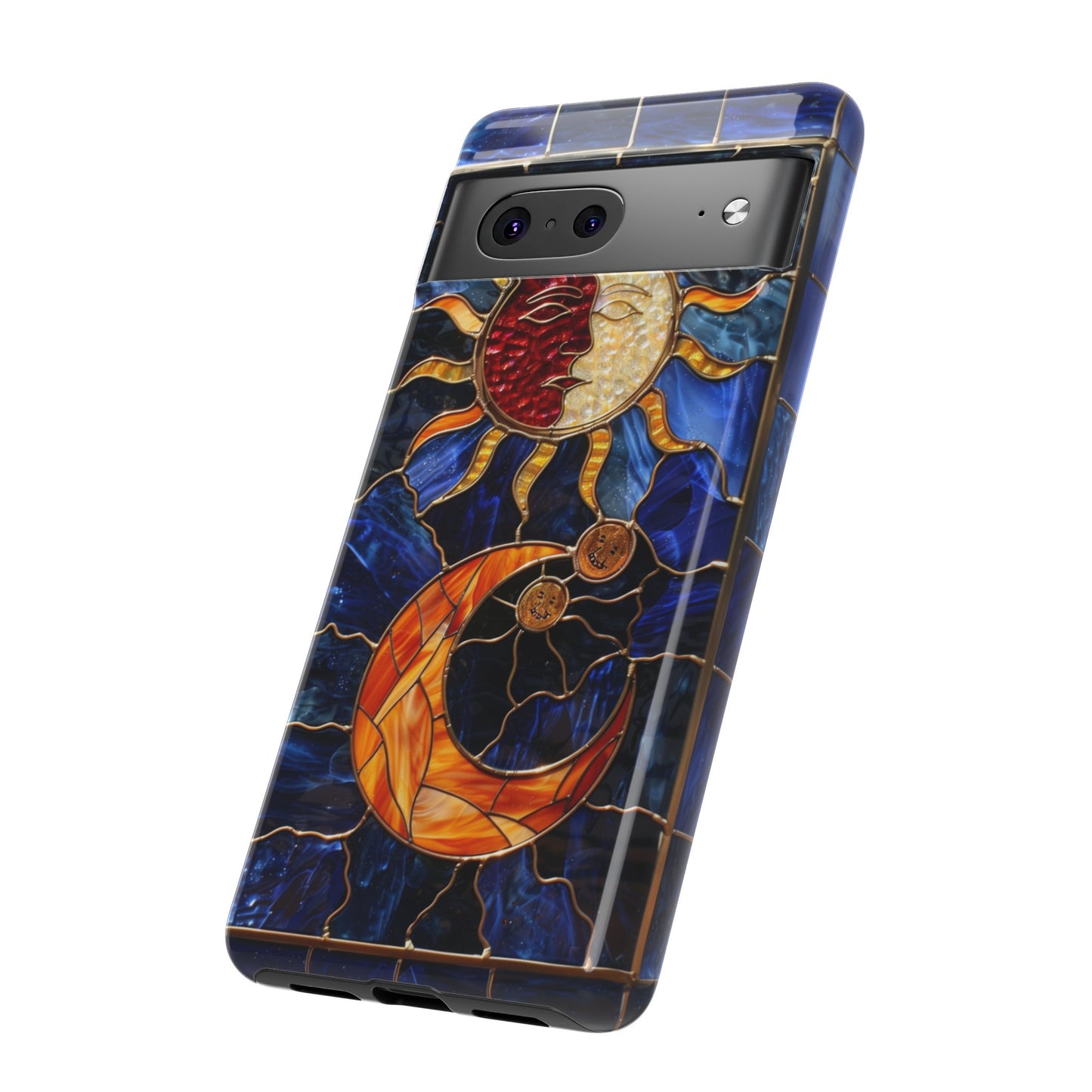 Celestial Stained Glass Moon and Stars iPhone 15 Case