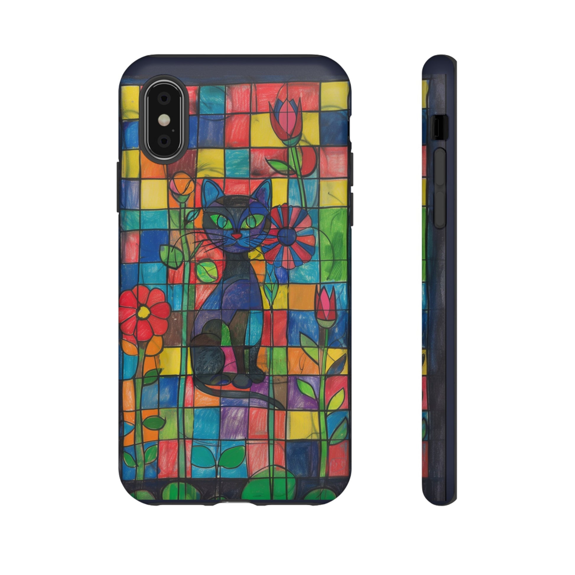 Playful cat stained glass case for iPhone 14 Pro Max