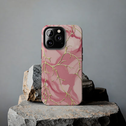 iPhone Elegance Unveiled: Pink & Gold Leaf Marble | Premium Tough iPhone Case