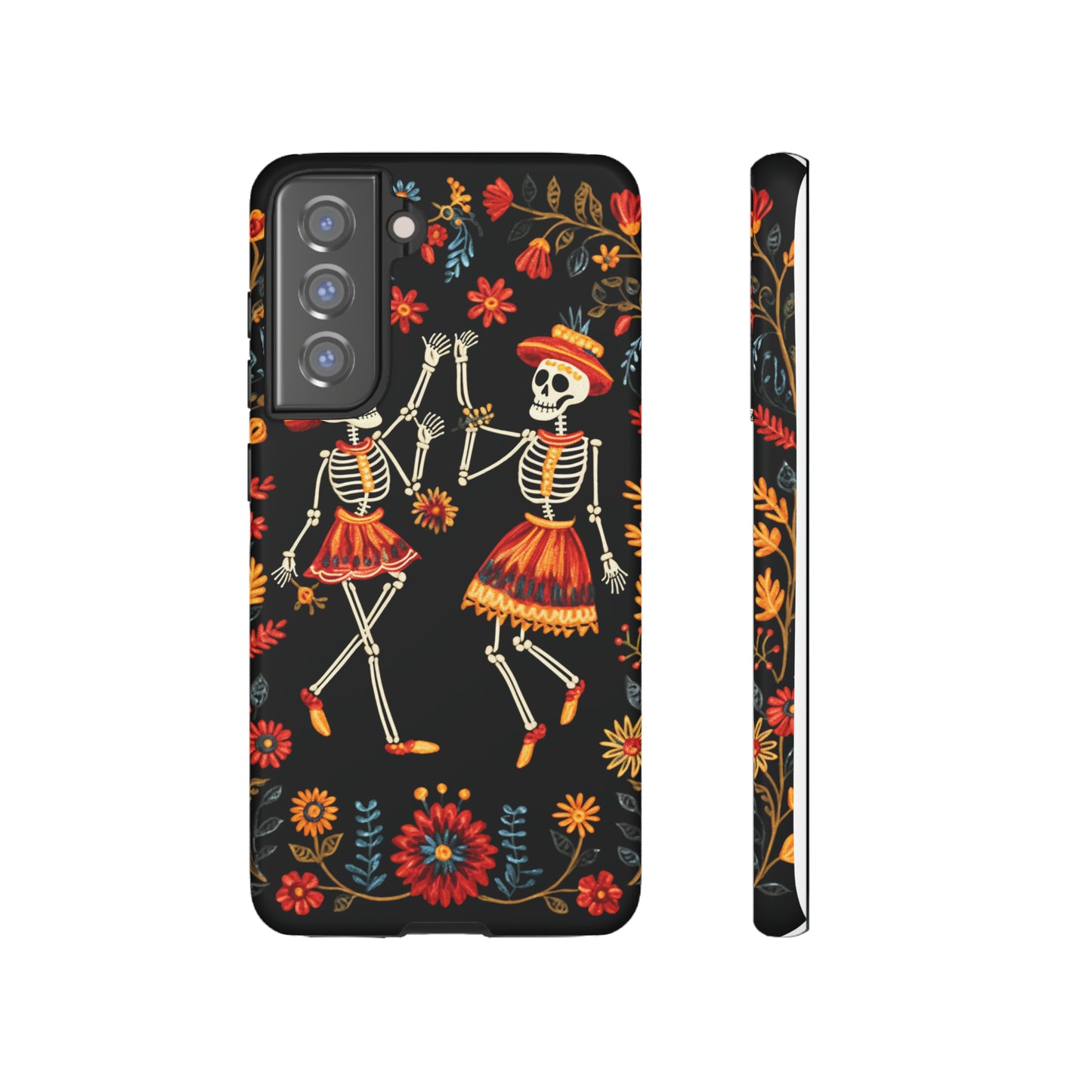 Dead Can Dance, iPhone 15 case, Floral Embroidery Skeletons | Whimsical Dance of the Departed for Google Pixel, iPhone & Samsung Galaxy