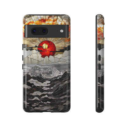 Japanese Rising Sun Phone Case Stained Glass Ocean Wave Phone Cover iPhone 15 Case