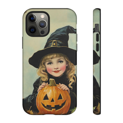 Vintage Halloween Card Witch and Jack-o'-lantern Phone Cover