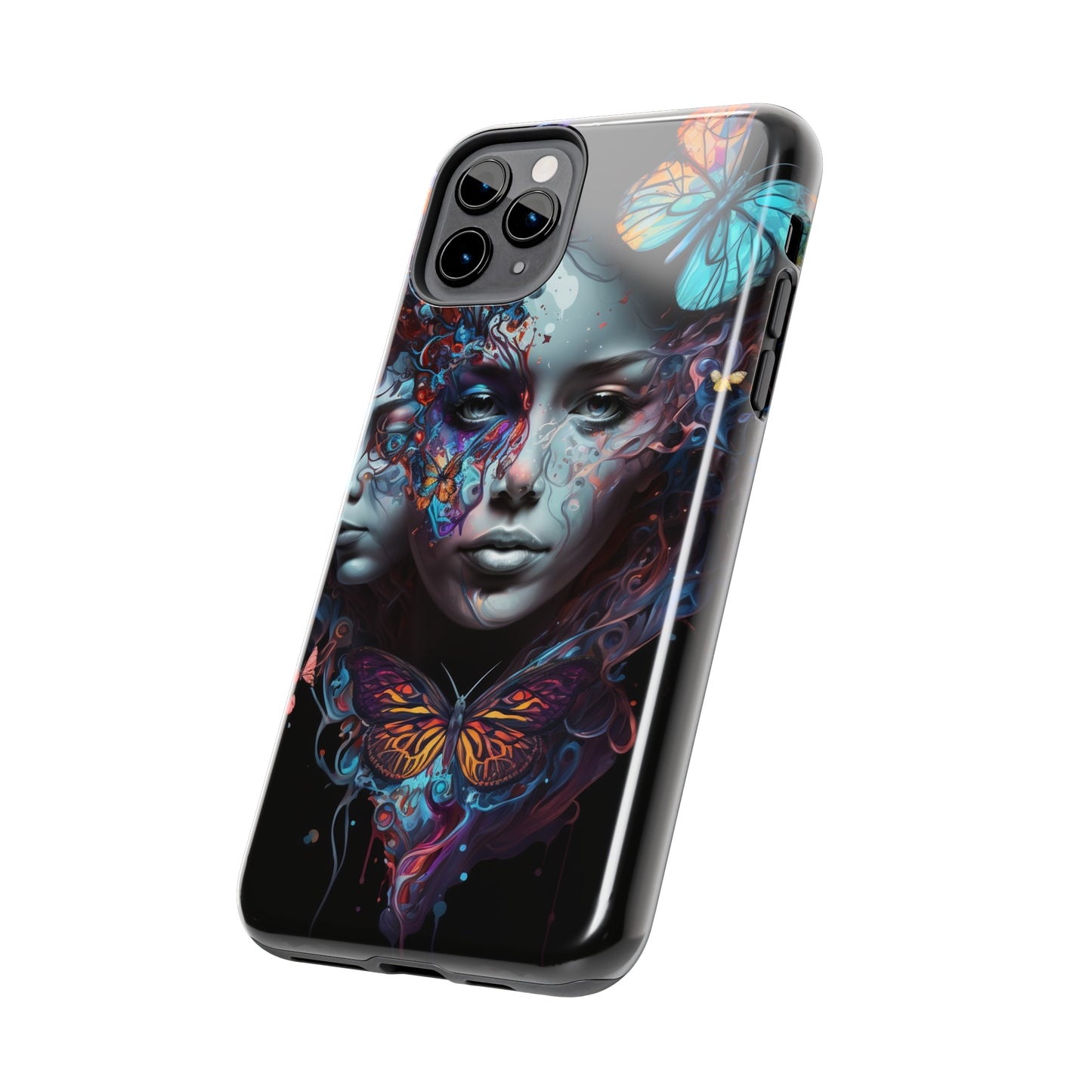 Synthwave Butterfly Girl Trippy Fantasy Art iPhone Case | Embrace the Futuristic Vibe with Whimsical Artistry