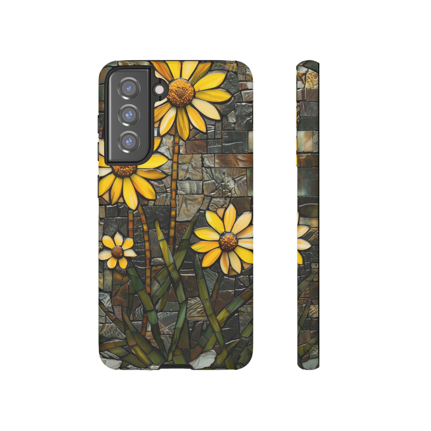 Yellow and Gold Daisy Mosaic Stained Glass Phone Case for iPhone 15, 14, Pro Max, 13, 12 & Samsung Galaxy S23, S22, S21, Google Pixel