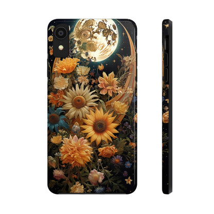 Celestial Charm: iPhone Case with Boho Cottagecore Fusion of Floral, Sun, Moon & Stars