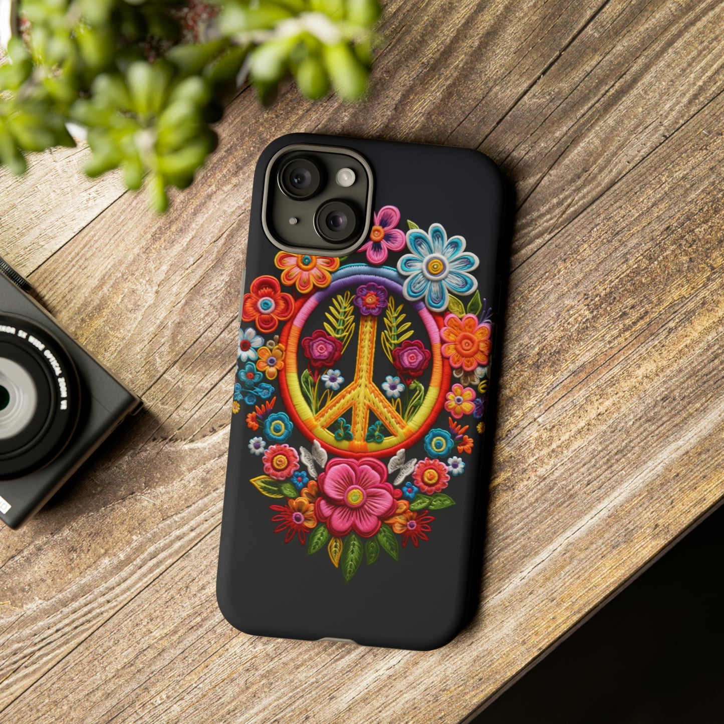 Peace Sign Embroidery Floral Hippie Style Phone Case