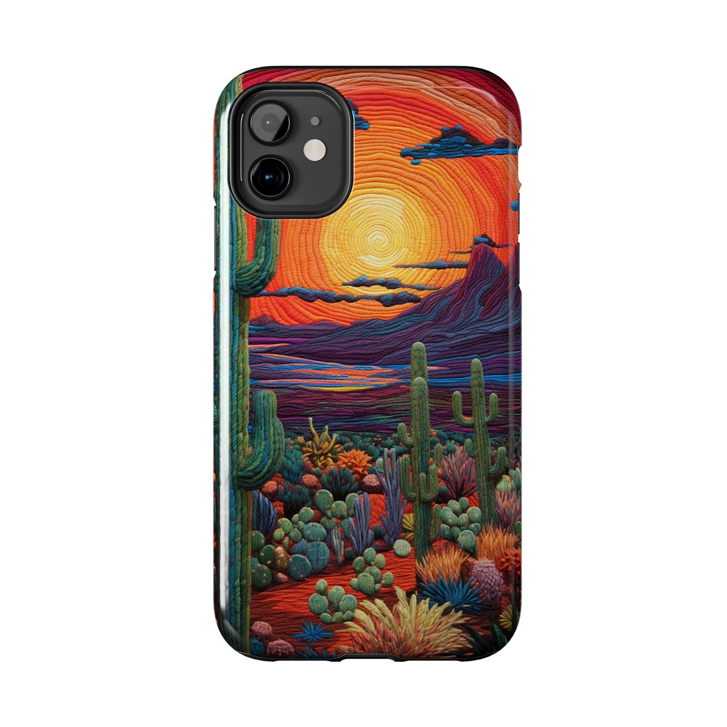 Desert Cactus Embroidery Style Phone Case