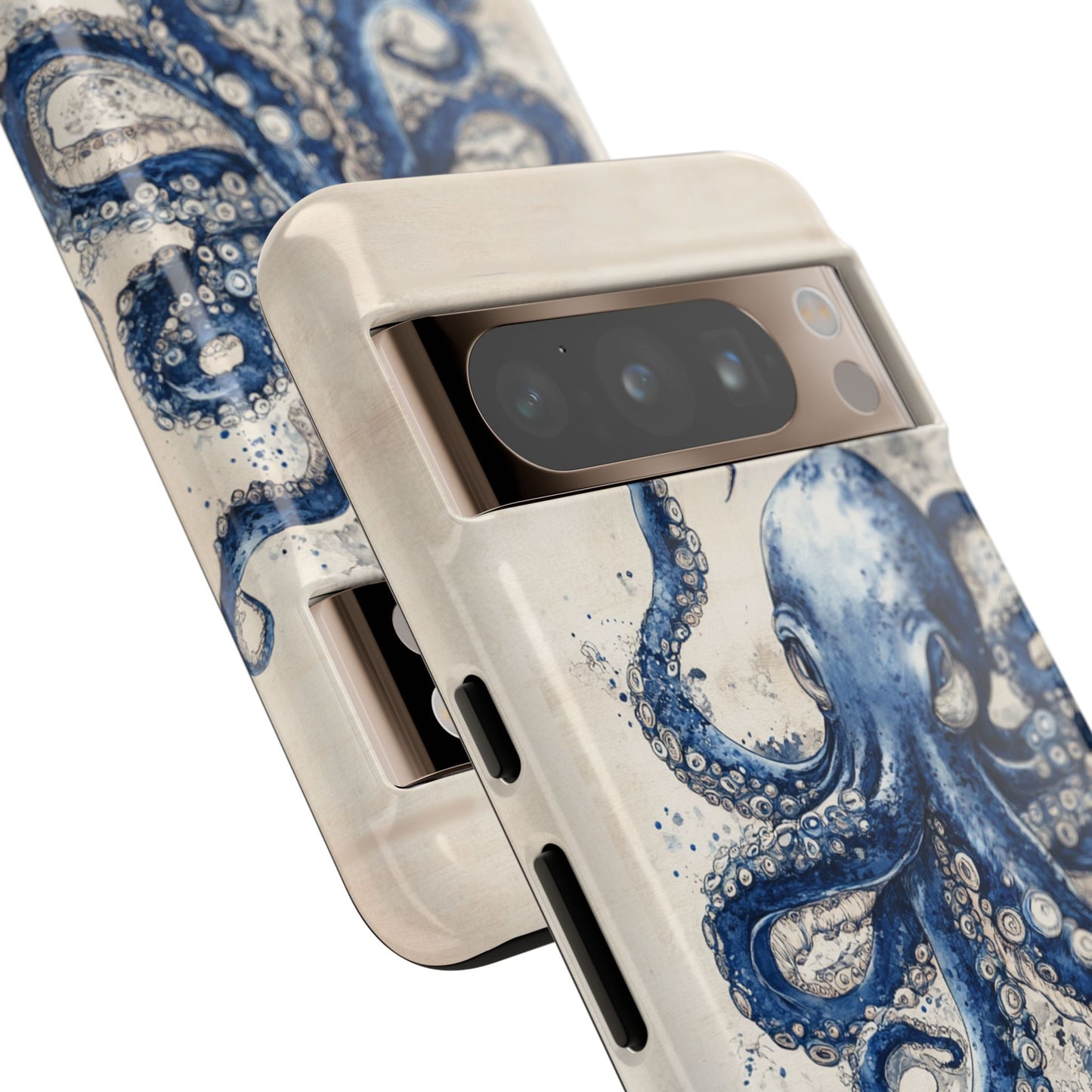 Vintage Japanese Art Style Blue Octopus and Waves Phone Cover