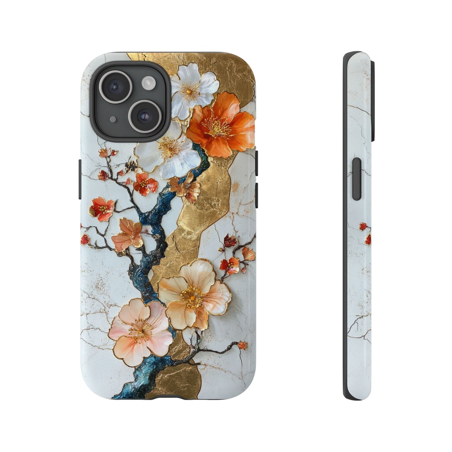 White marble floral phone case for iPhone 15