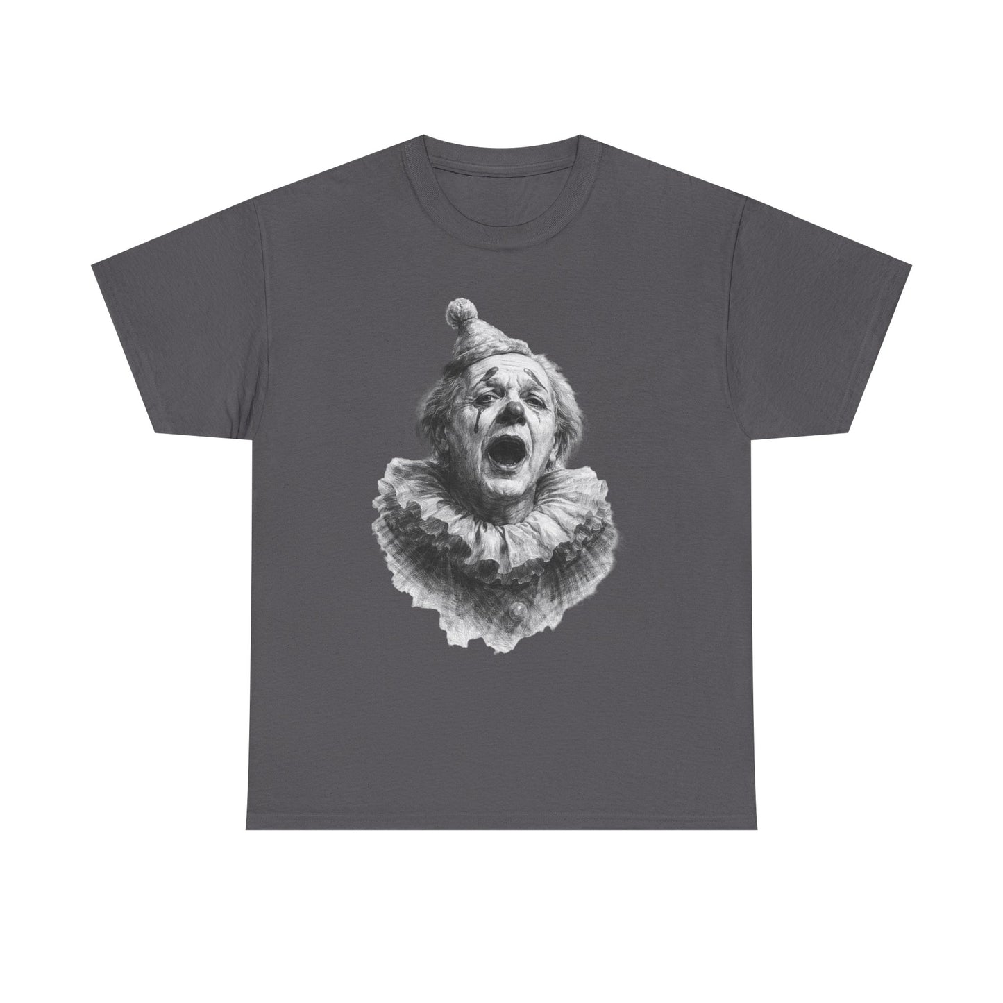 Italian performer inspired sad clown graphic t-shirt for art lovers