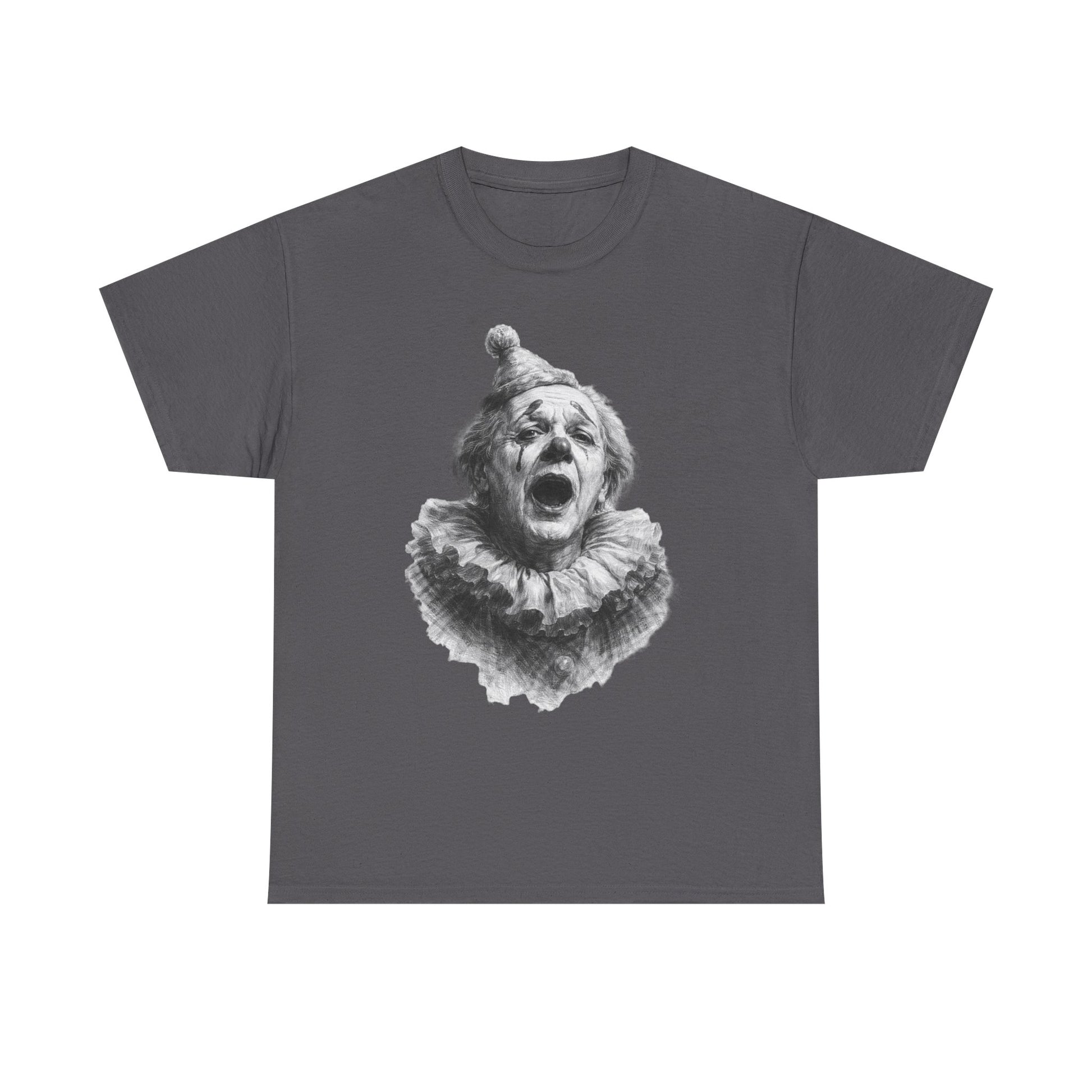 Italian performer inspired sad clown graphic t-shirt for art lovers