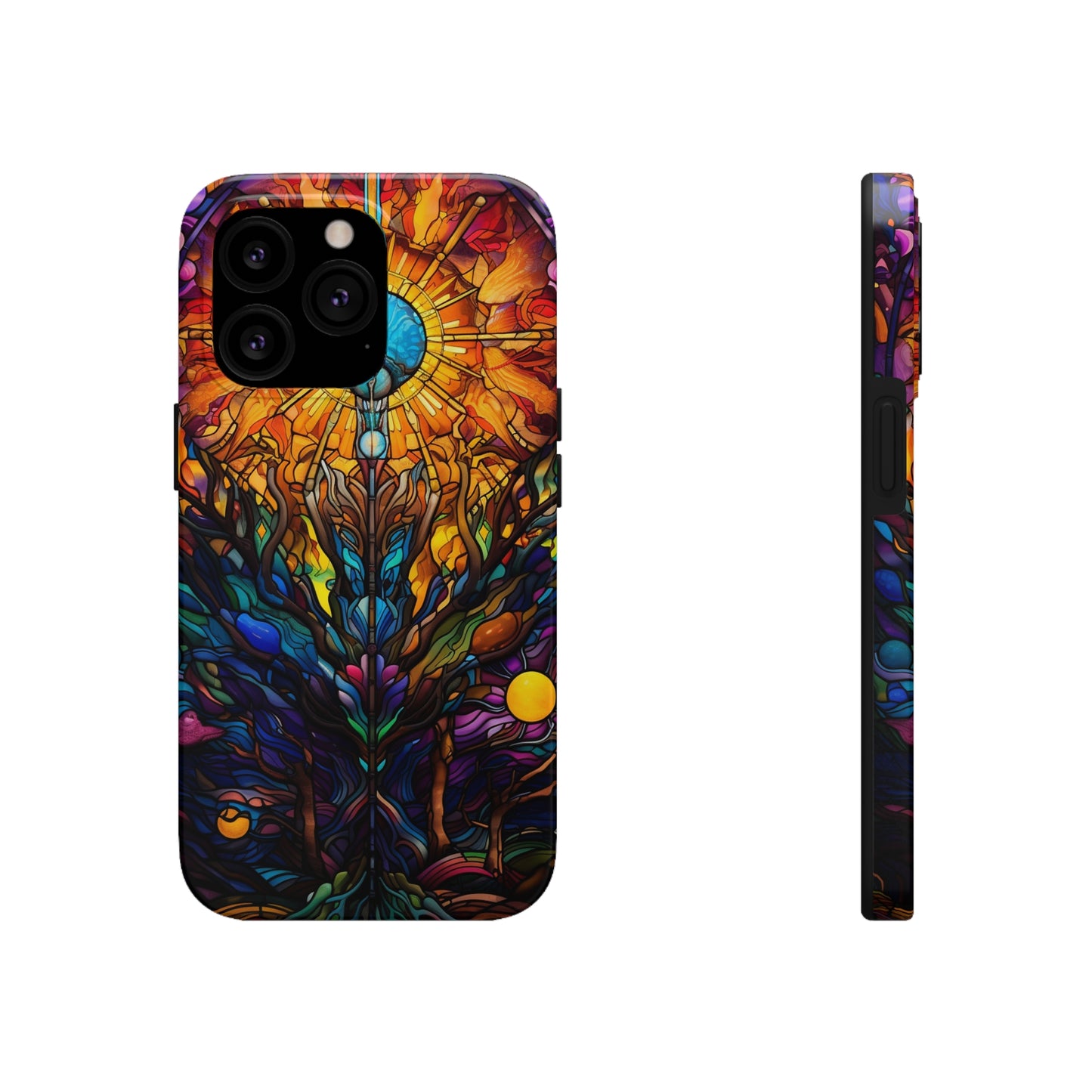 Stained Glass Tough iPhone Case | Trippy Psychedelic Colorful Flowers Floral Aesthetic Retro iPhone 14 Plus 13 12 7 8 Se Trendy Hippie Boho