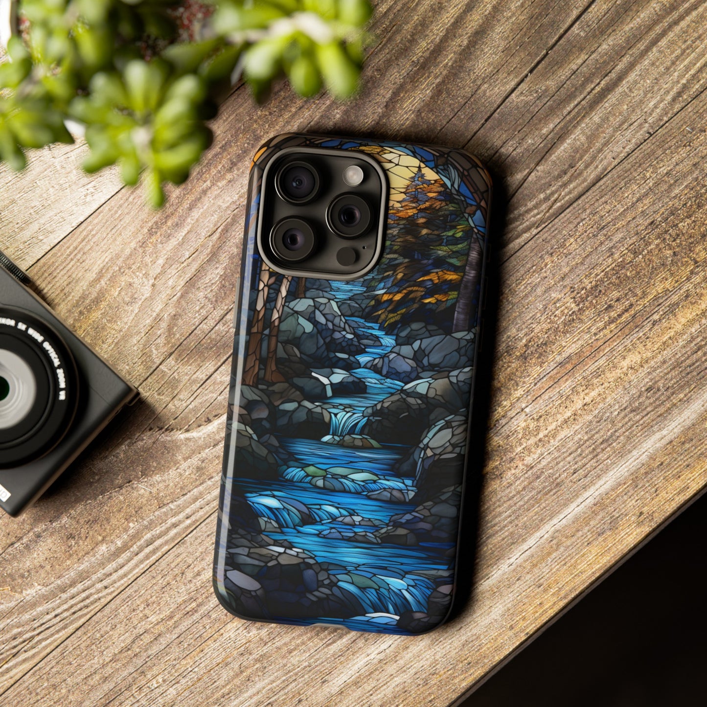 Stained Glass Stone Bridge and River Art Phone Case