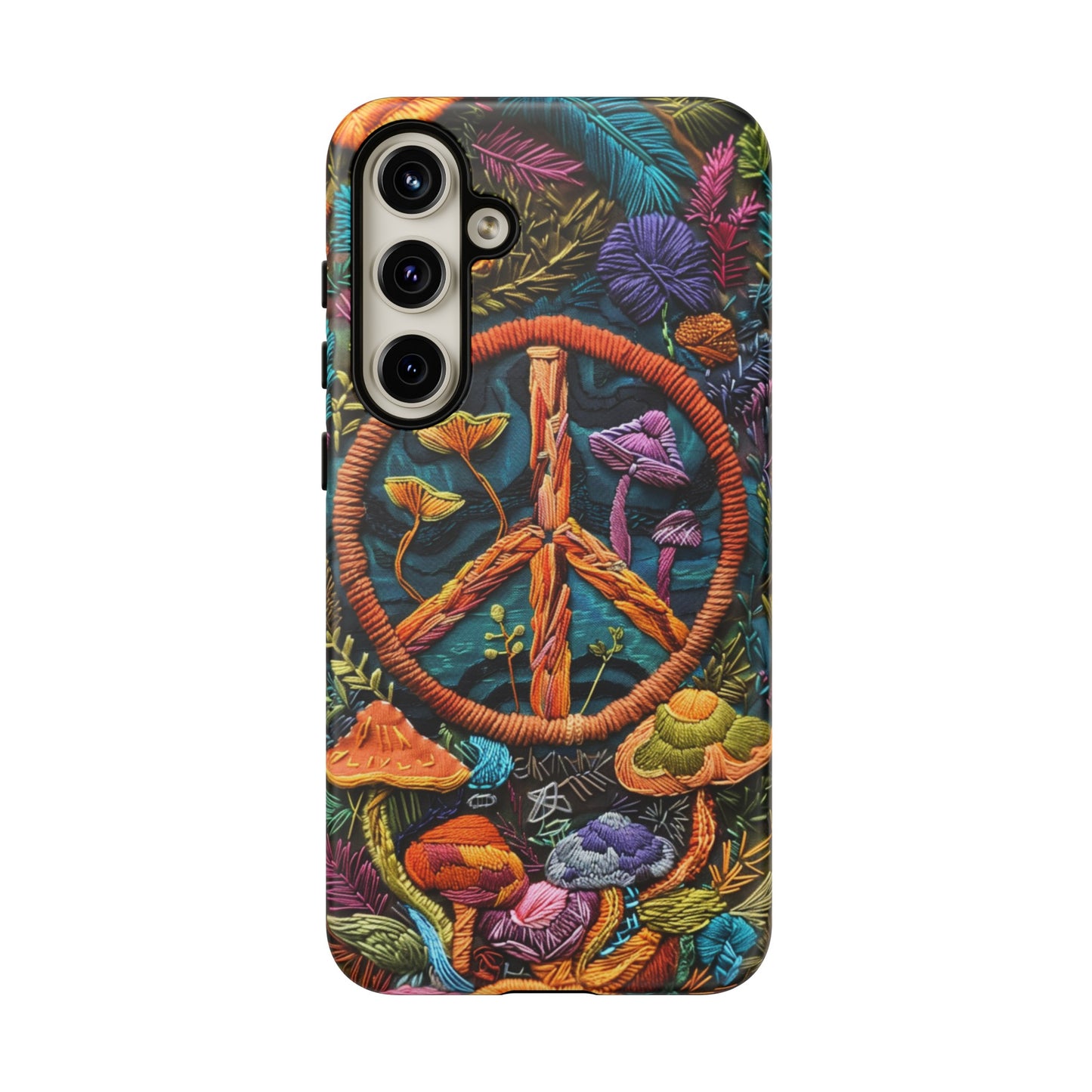 Embroidery Style Magic Mushrooms and Peace Sign Phone Case