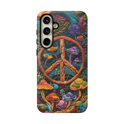 Embroidery Style Magic Mushrooms and Peace Sign Phone Case