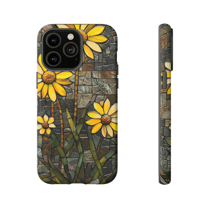 Yellow and Gold Daisy Mosaic Stained Glass Phone Case for iPhone 15, 14, Pro Max, 13, 12 & Samsung Galaxy S23, S22, S21, Google Pixel