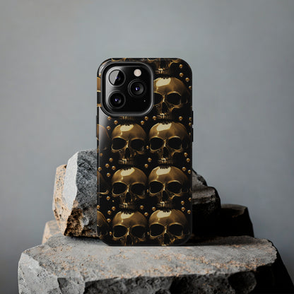 iPhone Case Golden Enigma: Where Goth Meets Glamour | Gold Skulls iPhone Tough Case