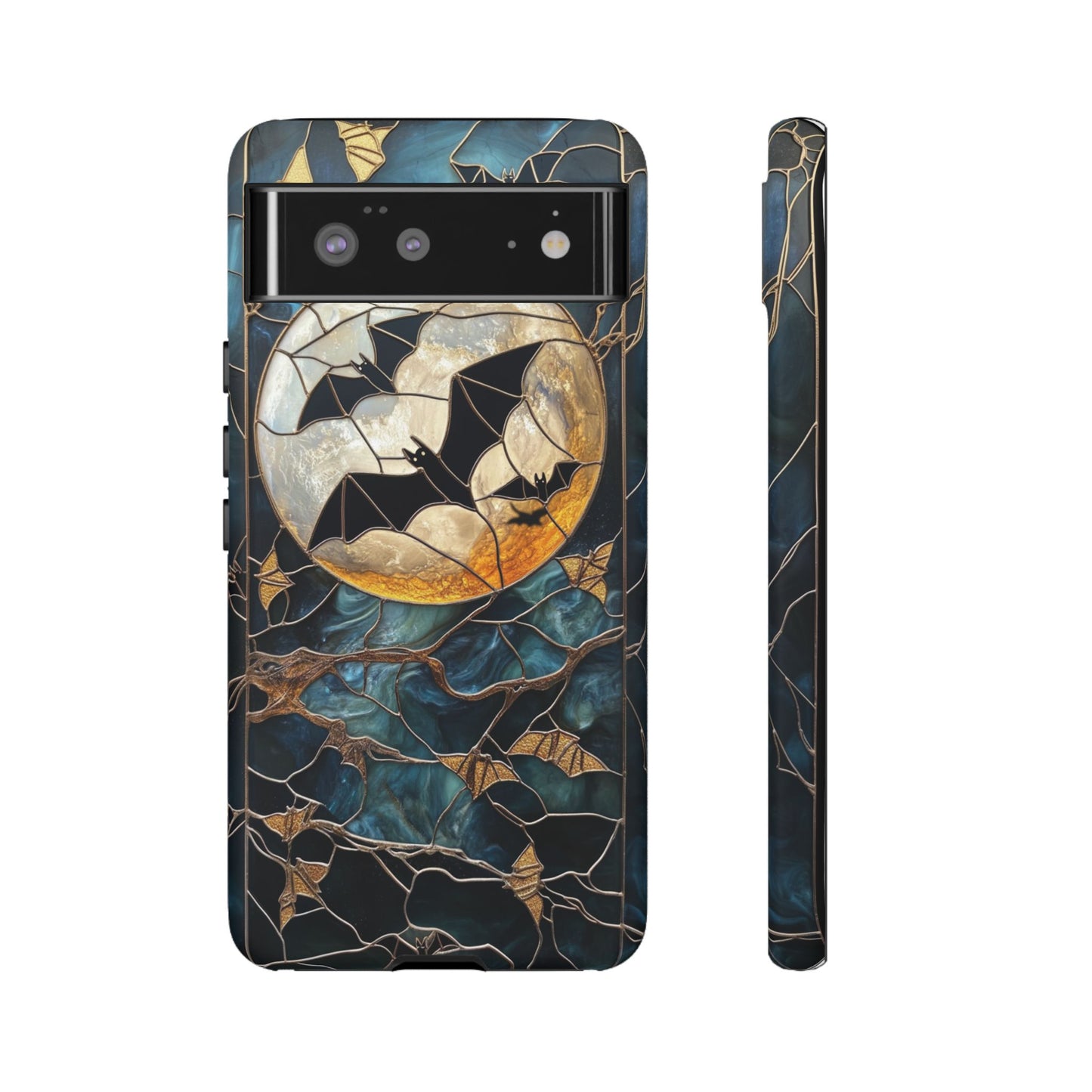 Halloween Phone Case Bats Stained Glass Style Spooky Moon Phone Cover