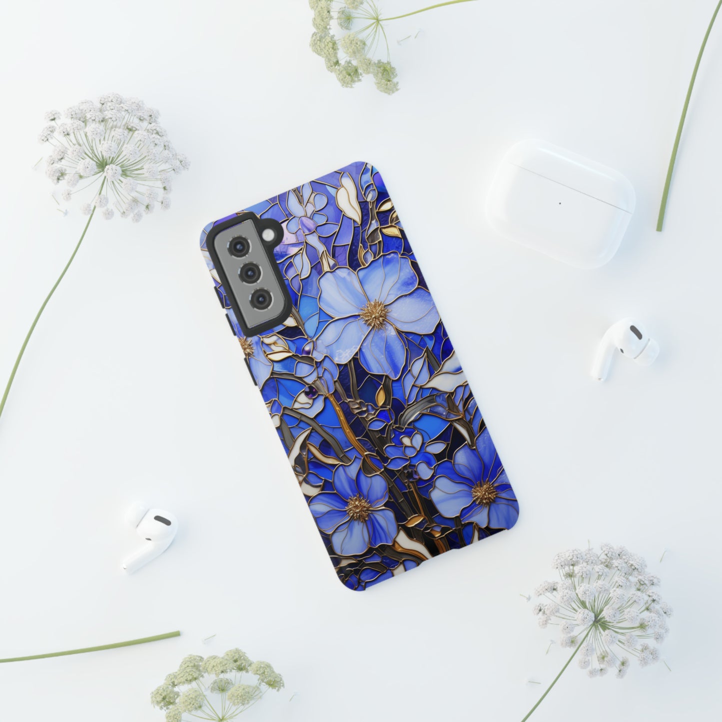 Periwinkle Stained Glass with Gold Inlay Phone Case for iPhone 15, 14, Pro Max, 13, 12 & Samsung Galaxy S23, S22, S21, Google Pixel