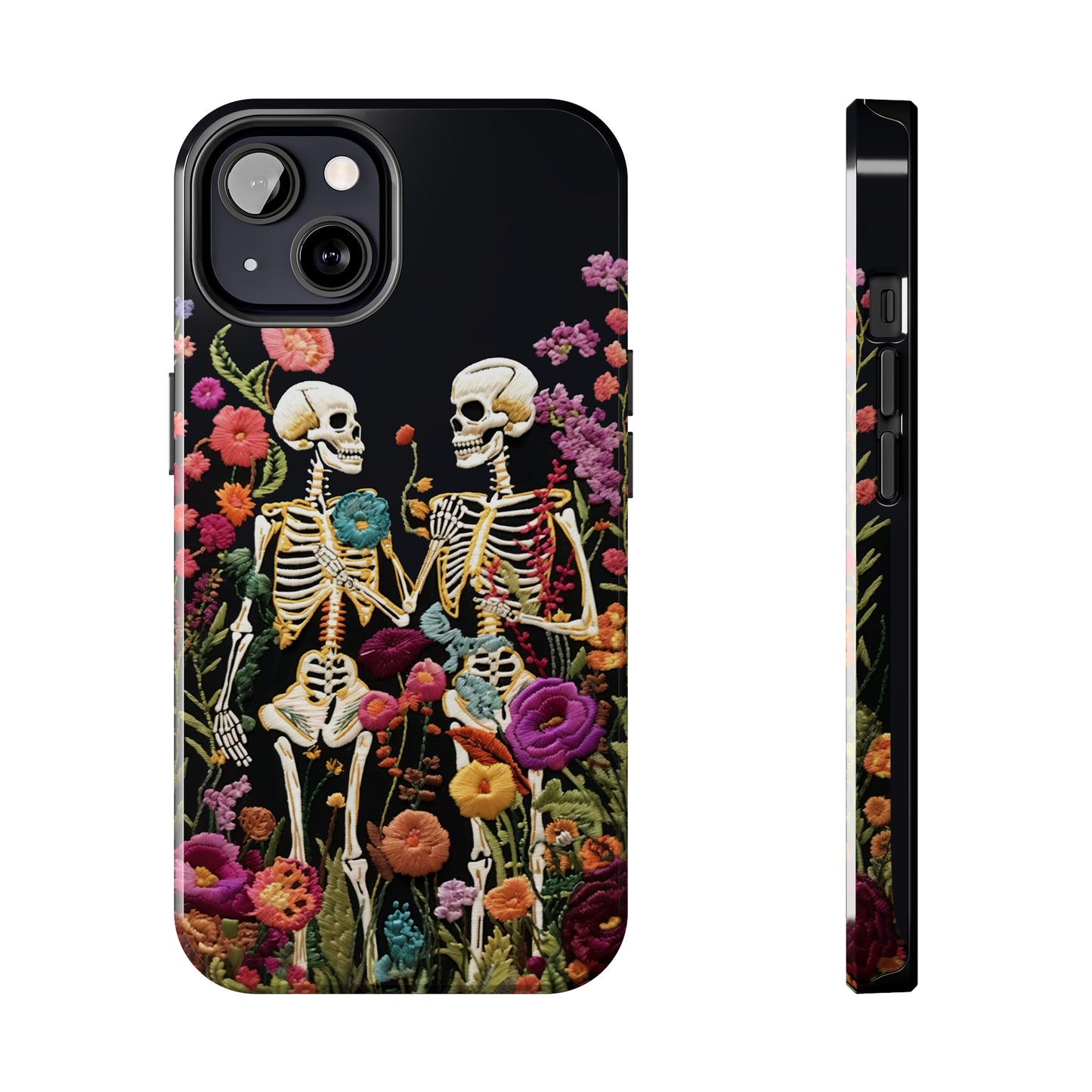 Love Halloween Skeletons Embroidery iPhone Case | iPhone X to iPhone 14 Pro Max