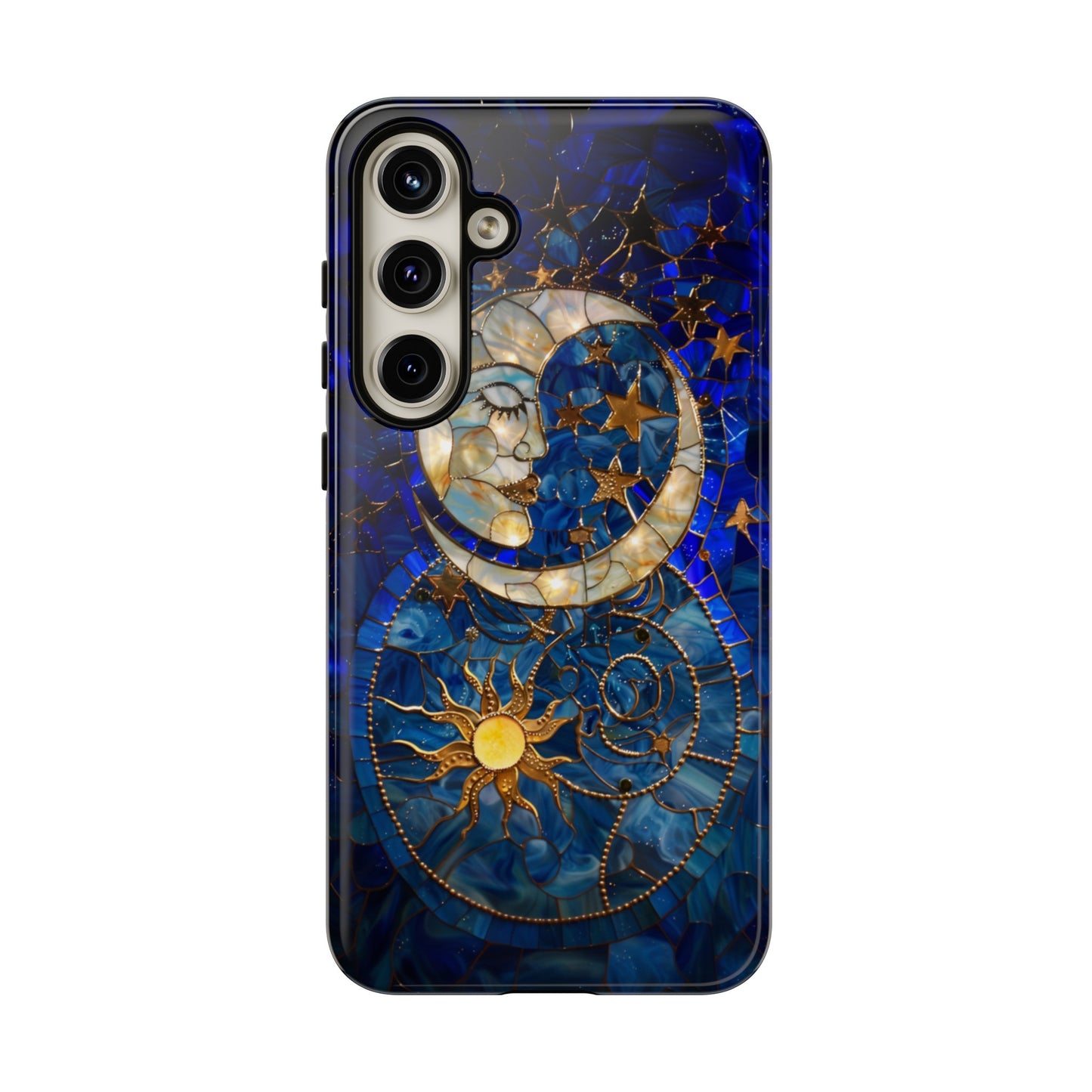 Celestial stained glass moon and stars phone case for iPhone 15 case