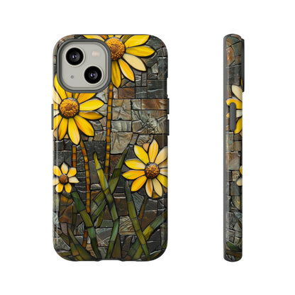 Yellow and Gold Daisy Mosaic Stained Glass Phone Case for iPhone 15, 14, Pro Max, 13, 12 & Samsung Galaxy S23, S22, S21, Google Pixel