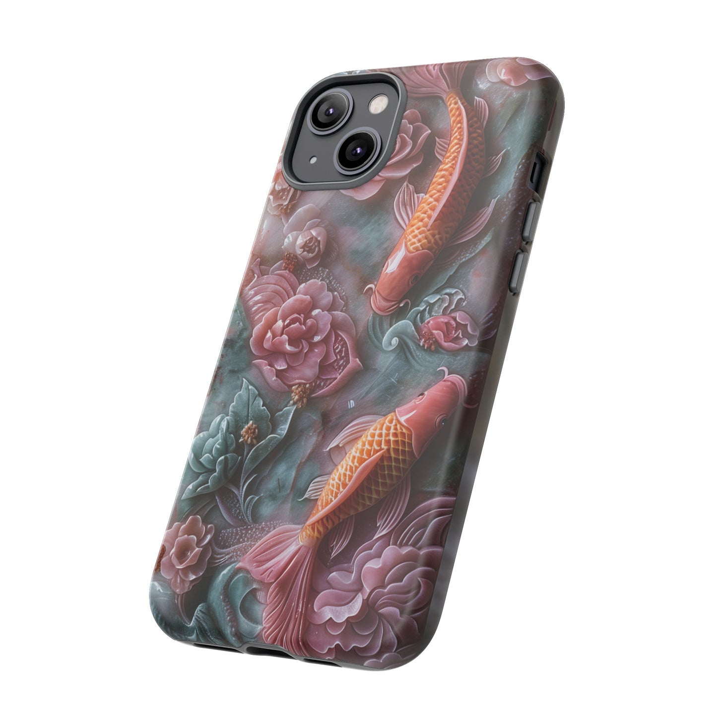 Pink Marble Fish Asian Jade Carving Koi Art Phone Case