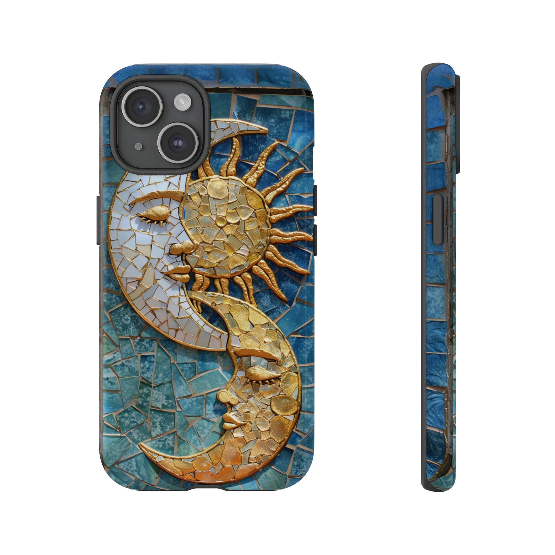 Boho Sun and Moon Mosaic Tile Stained Glass Phone Case 