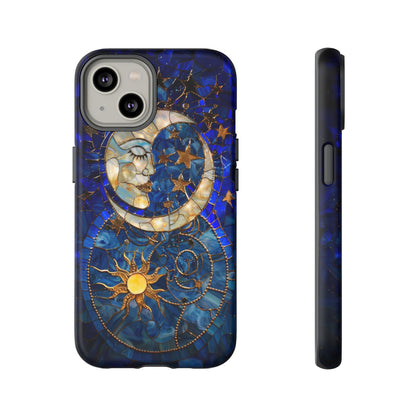 Celestial Stained Glass Moon and Stars Phone Case, Night Sky iPhone 15 Case