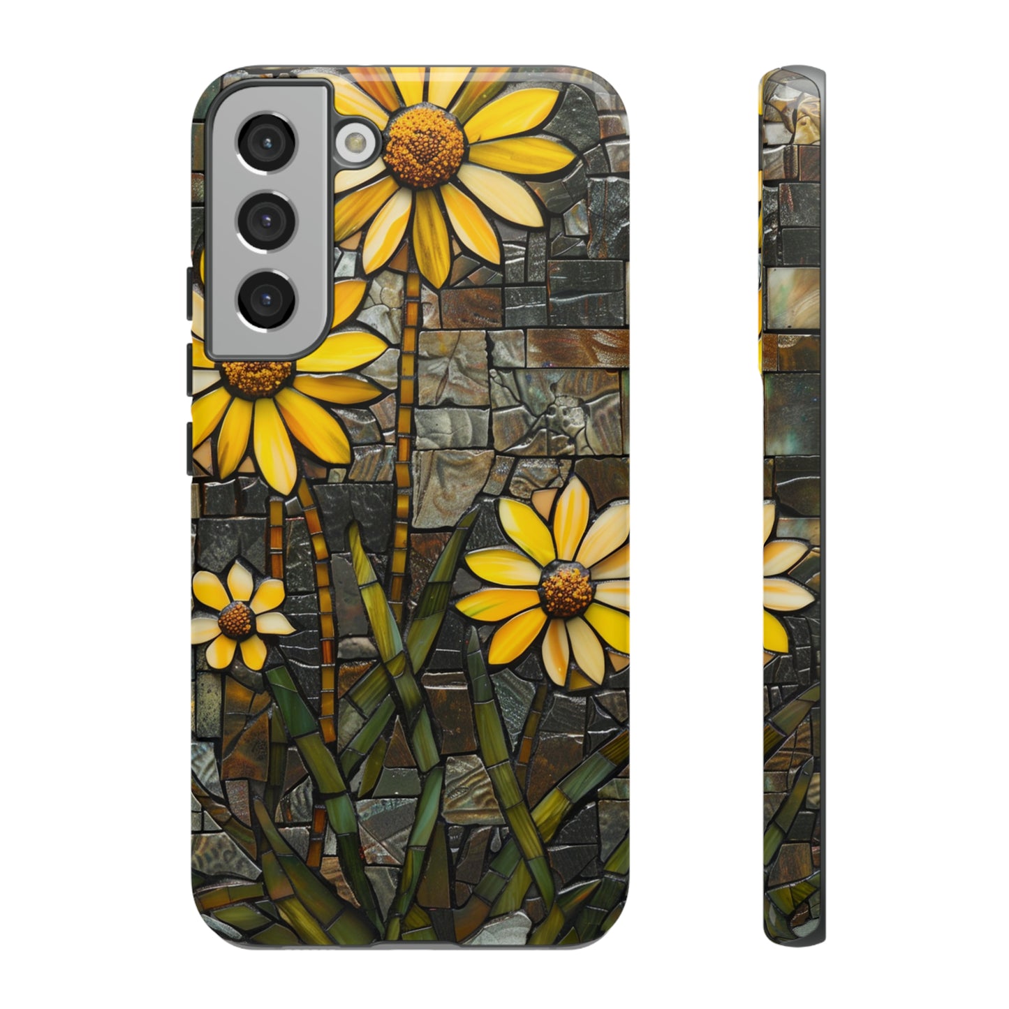 Yellow and Gold Daisy Mosaic Stained Glass Phone Case for iPhone 15, 14, Pro Max, 13, 12 & Samsung Galaxy S23, S22, S21, Google Pixel