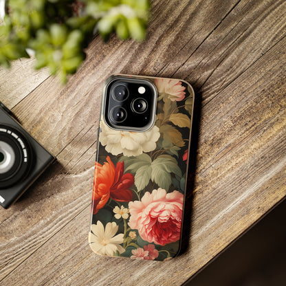 Vintage Floral Aesthetic Phone Tough Case | Antique Elegance for iPhone 11, 12, 13, 14