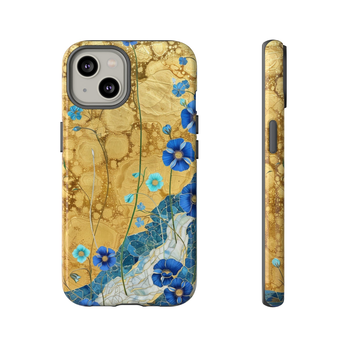 Forget Me Nots Gold Color Splash Floral Design Phone Case