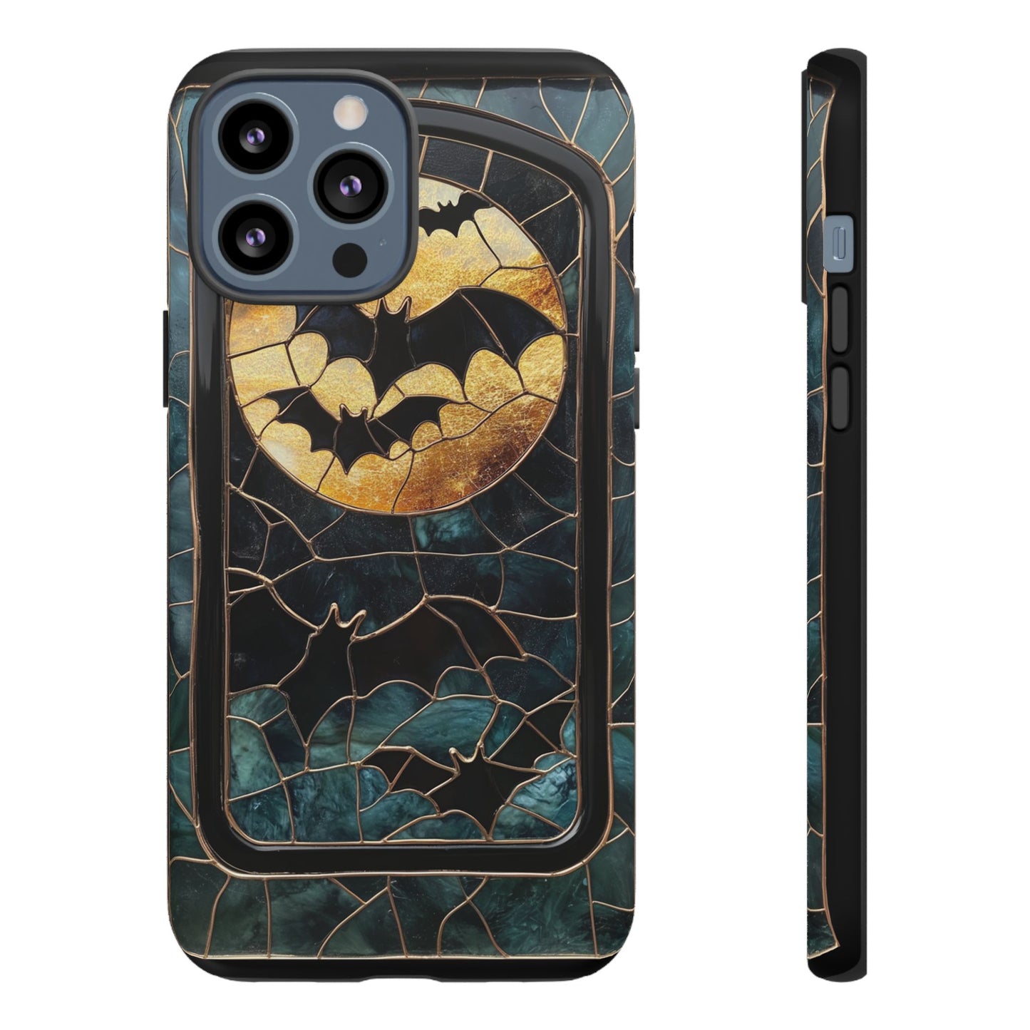 Halloween Phone Case Bats Stained Glass Style Spooky Moon Phone Cover