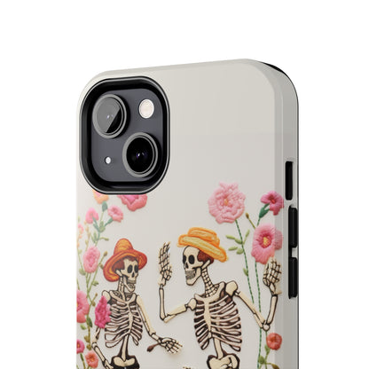 Dancing Halloween Skeletons Embroidery iPhone Case | iPhone X to iPhone 14 Pro Max