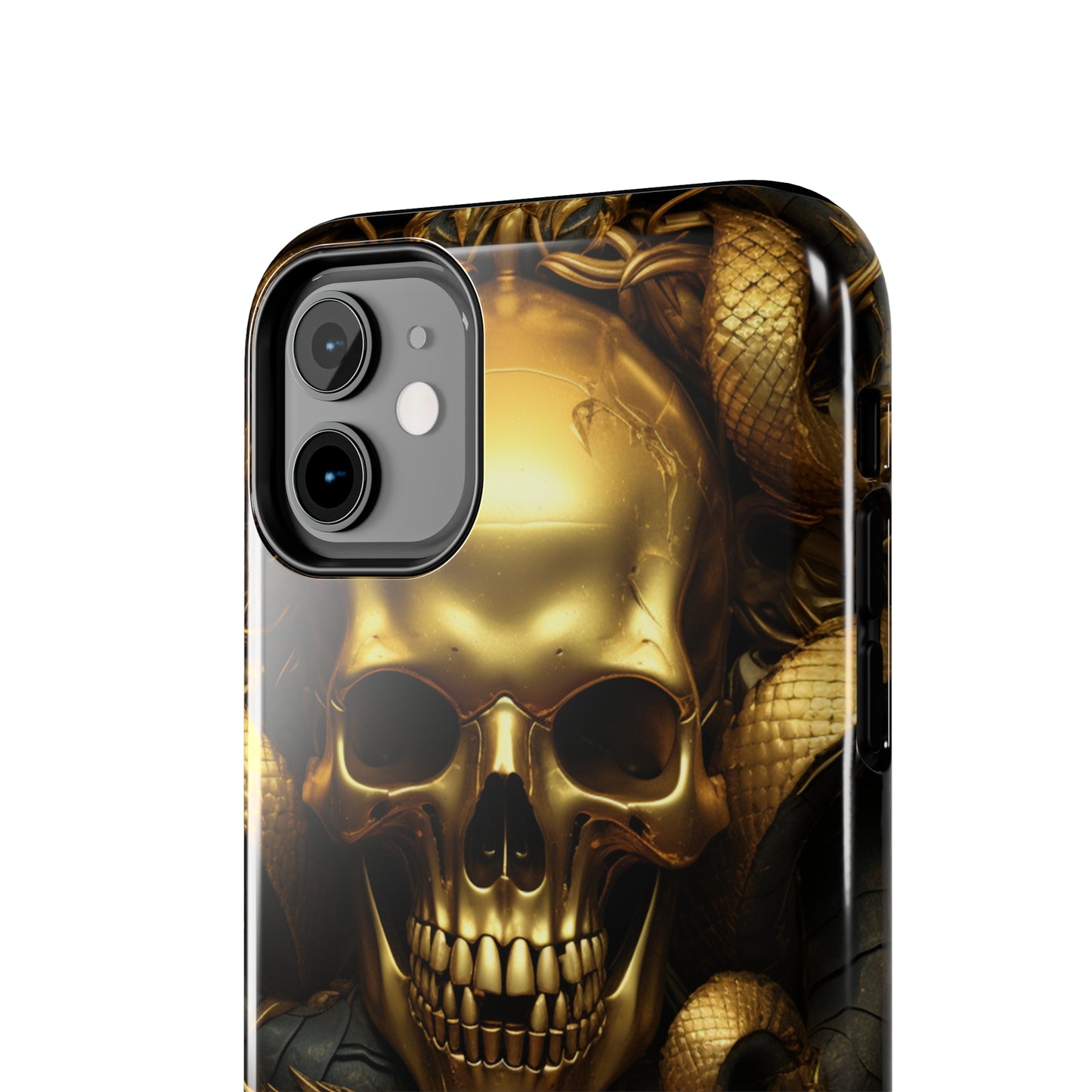 iPhone 14 Case Dark Elegance: Gold Skulls and Snakes Tough iPhone Case | An Edgy Goth Delight