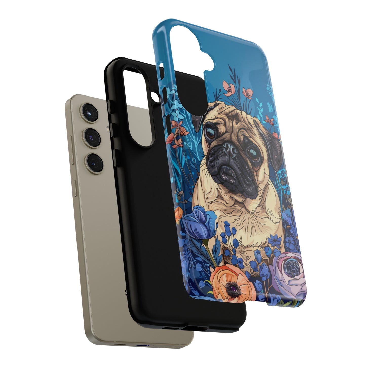 Cute Pug Dog Blue Floral Design Phone Case