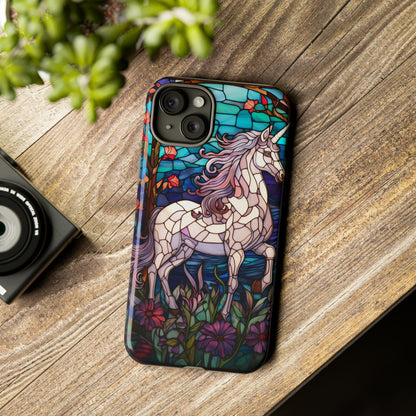 Unicorn Stained Glass iPhone, iPhone Case Retro Samsung Galaxy Phone Tough Case iPhone 15 14 Plus 13 12 7 8 Se Hippie Boho Style