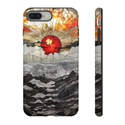 Japanese Rising Sun Phone Case Stained Glass Ocean Wave Phone Cover iPhone 15 Case