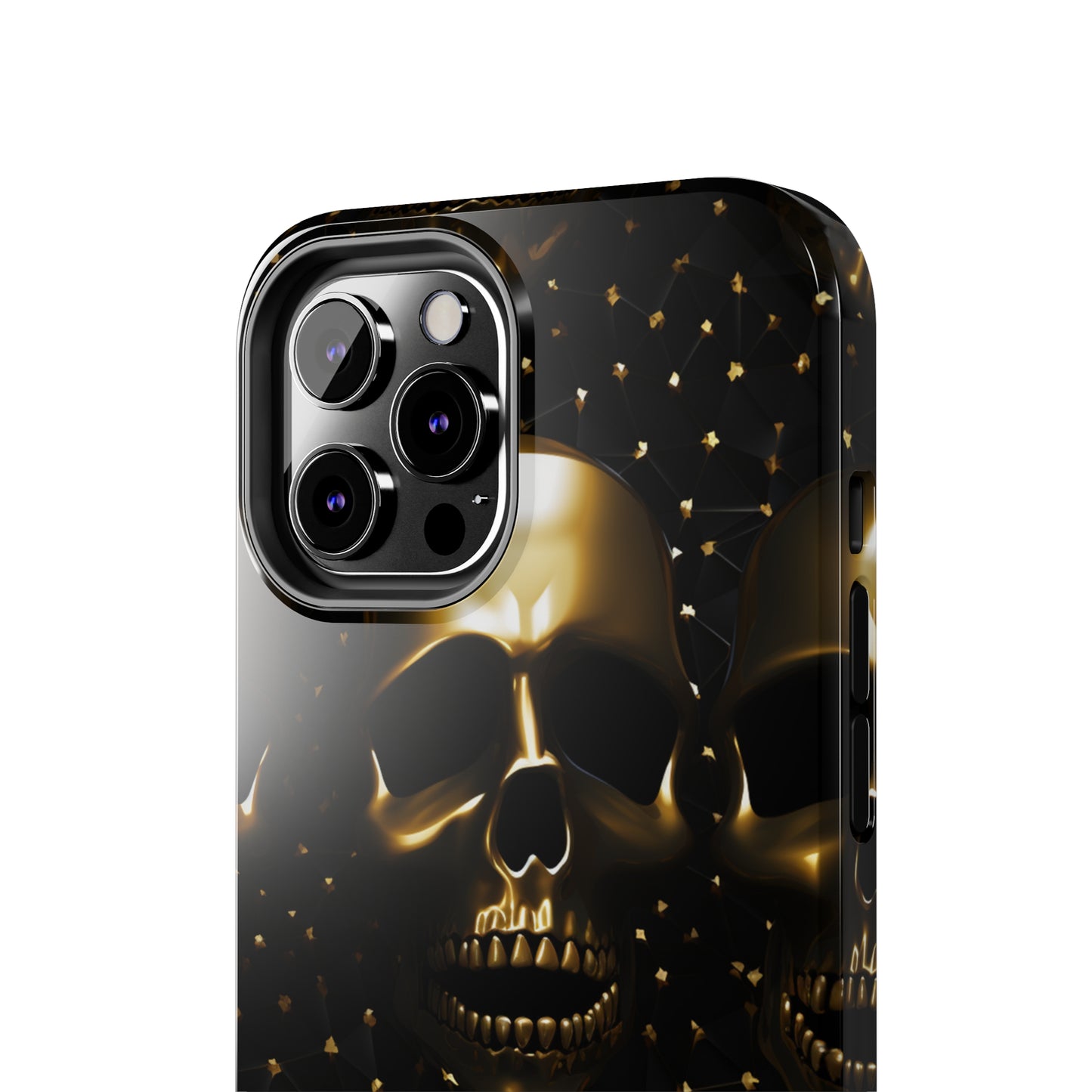 iPhone Tough Case | Dark Decadence: Gothic Gold Skulls and Studs  | Unveil Your Edgy Elegance