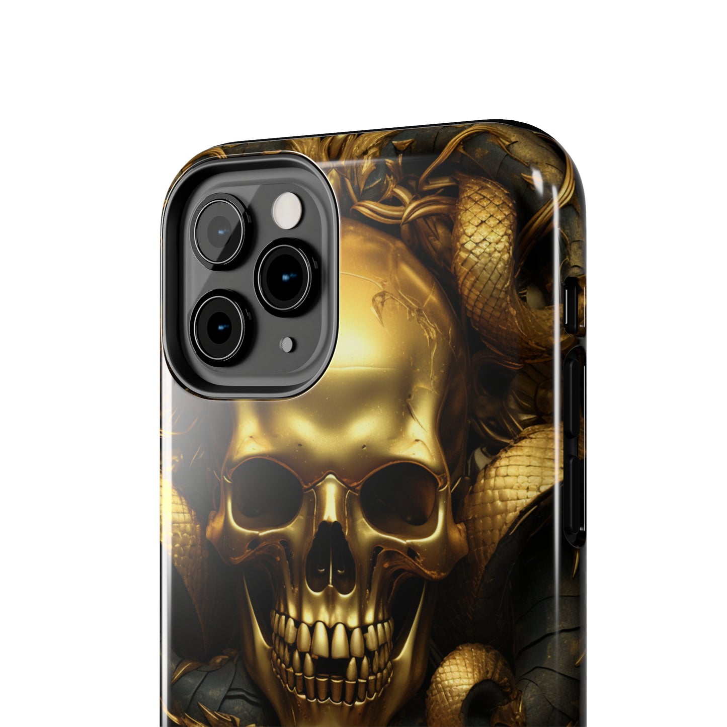 iPhone 14 Case Dark Elegance: Gold Skulls and Snakes Tough iPhone Case | An Edgy Goth Delight