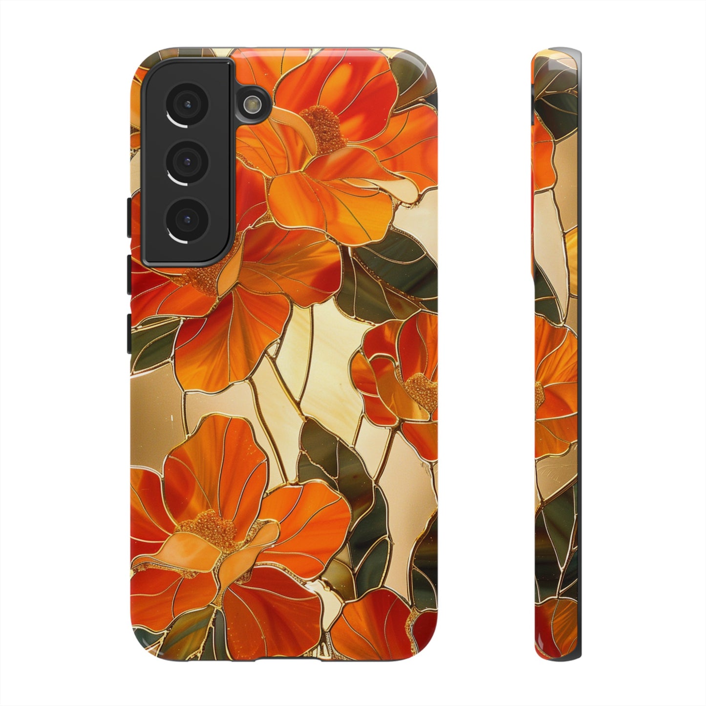 Orange Floral Phone Case Stained Glass Flower Aesthetic